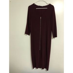 ZARA Trafaluc Maroon Zip Up Midi Dress/Cardigan